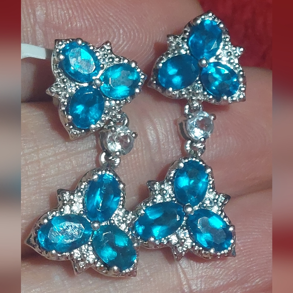 Genuine cut Topaz double flower design sts tex tjc sterling earrings